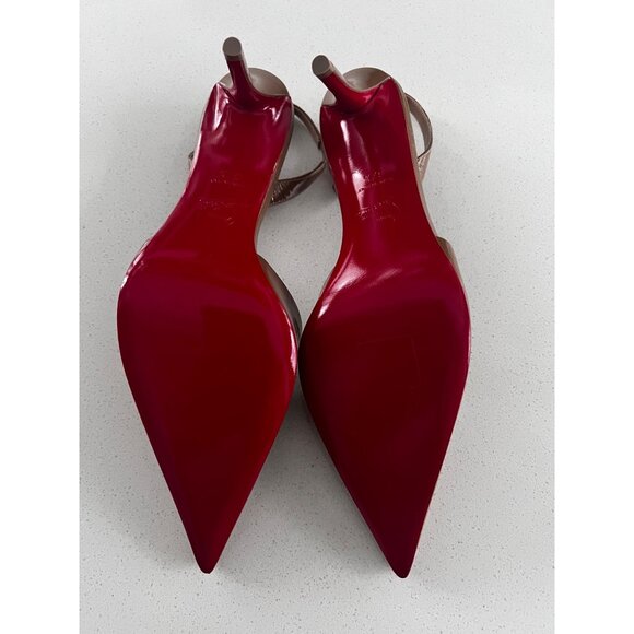 CHRISTIAN LOUBOUTIN Apostropha 80mm Slingback beige patent leather heels sz 37.5 - Picture 7 of 10